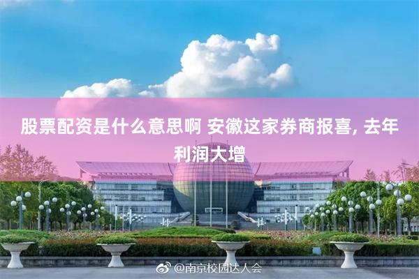 股票配资是什么意思啊 安徽这家券商报喜, 去年利润大增